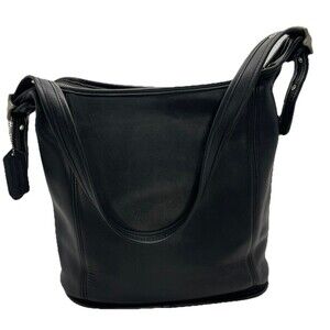 COACH Vintage Black Leather Classic Bucket Bag 9930 Drawstring Shoulder Bag/32